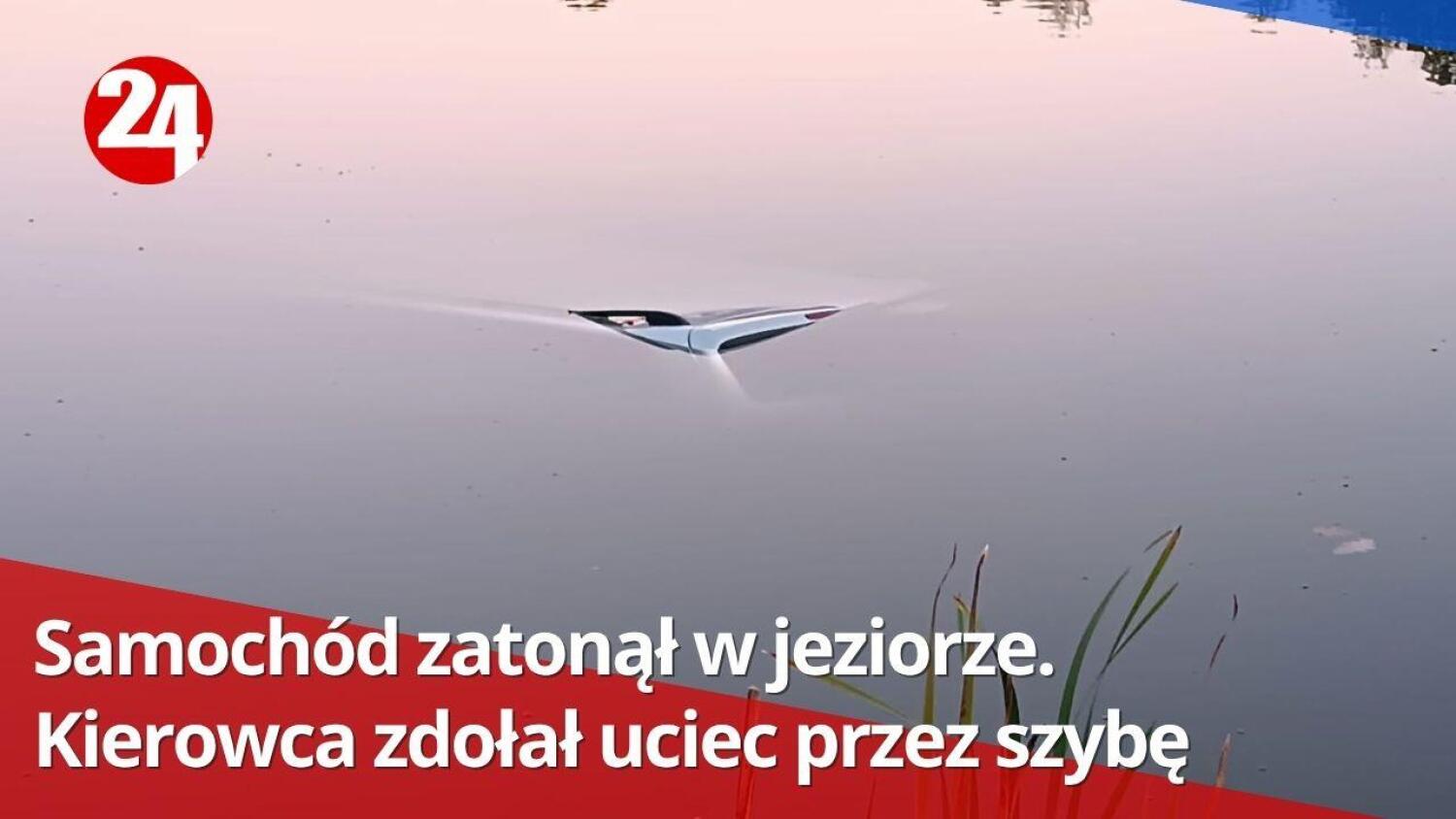 Grabówko: Auto w jeziorze Psinko. Kierowca wydostał się przez tylną szybę