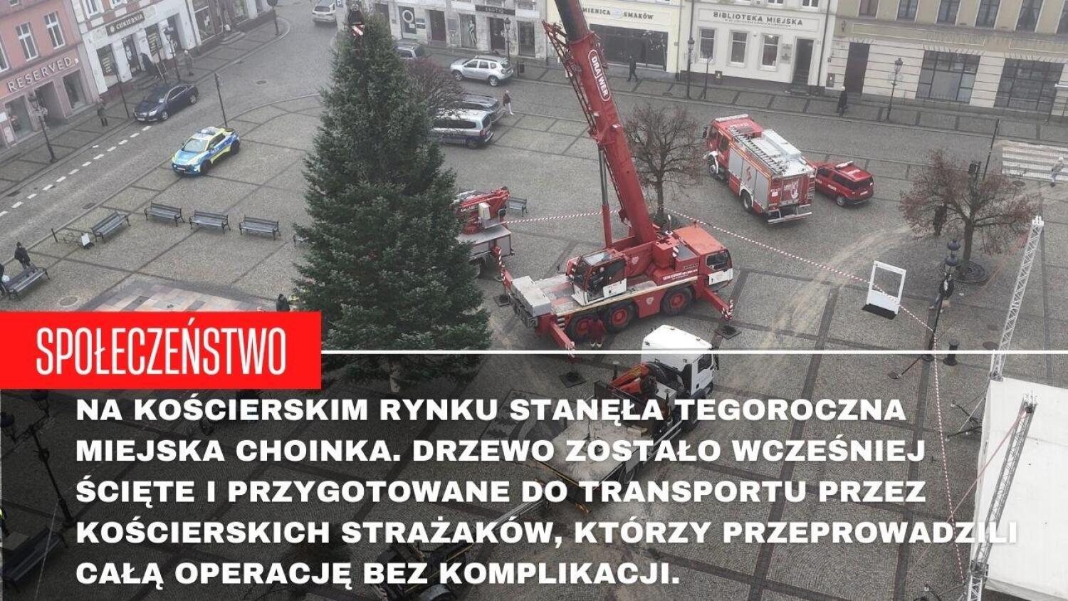 Dźwig ustawił choinkę w sercu Kościerzyny